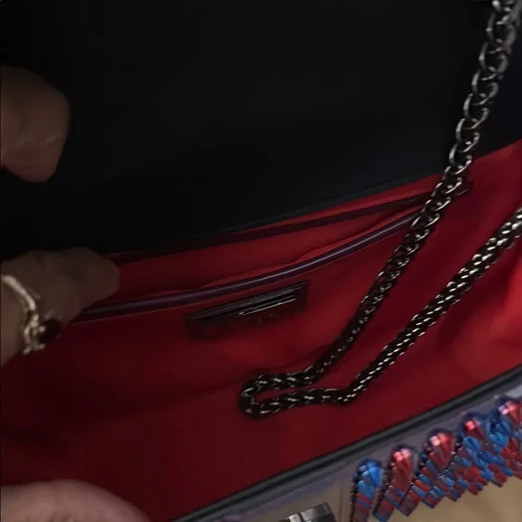 Louboutin Studded Blue and Red Women's Bag - Picture 9 of 17